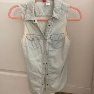 Button down white washed collared tank top or vest